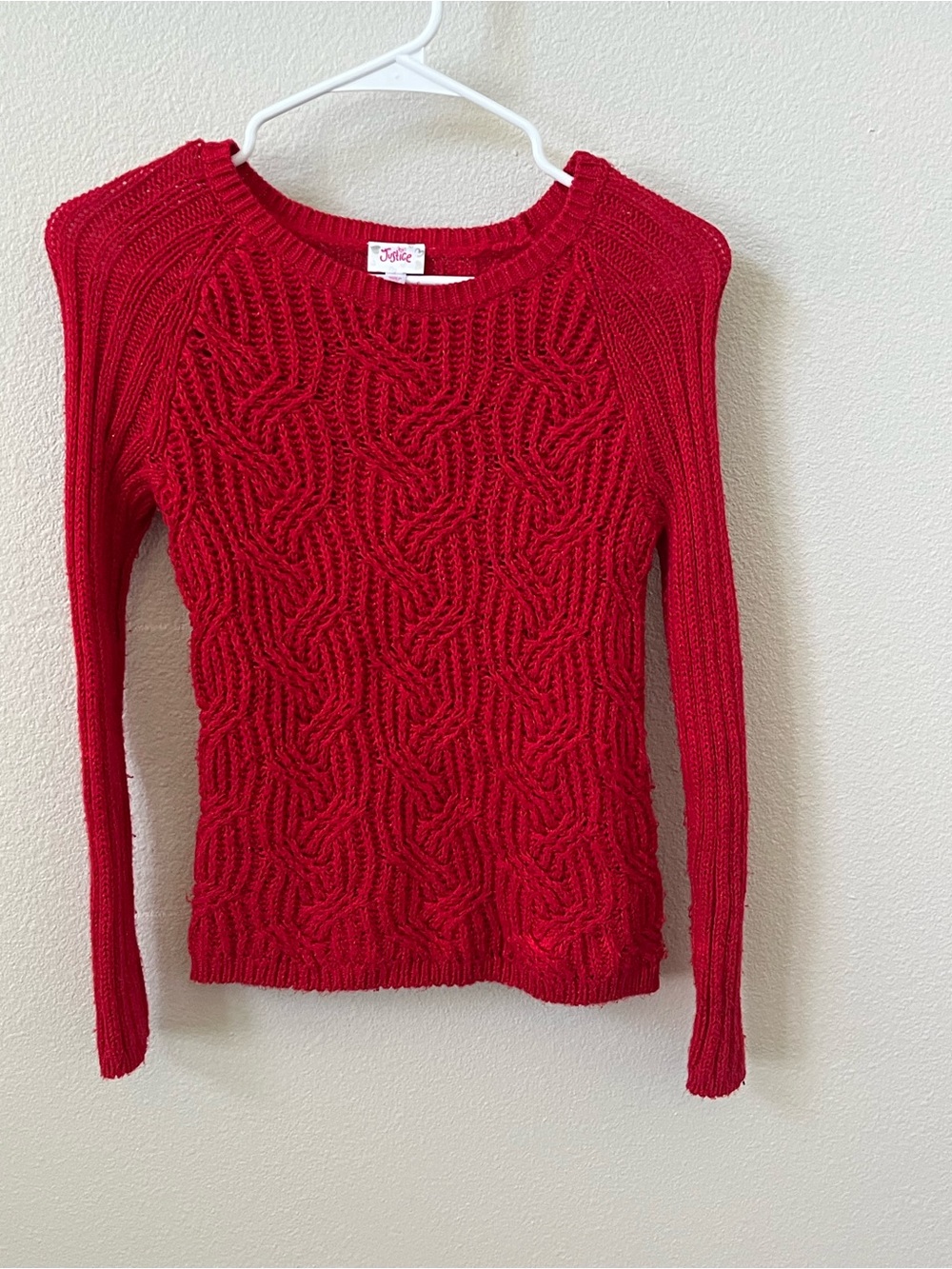 Justice Red Cable-Knit Crewneck Sweater